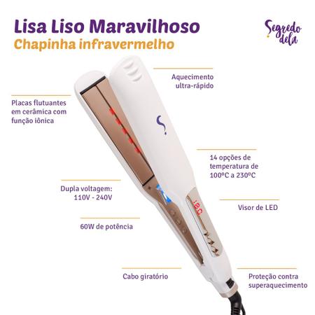 Imagem de Chapinha/Prancha de Cabelo Cerâmica Infravermelho Lisa Liso Maravilhoso - Segredo Dela