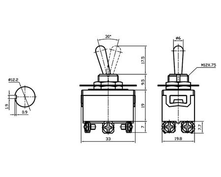 Imagem de Chave alavanca com 6 Terminais 15A/125Vac e 10A/250Vac Liga/Liga - KN3 (C) 202A - Jietong