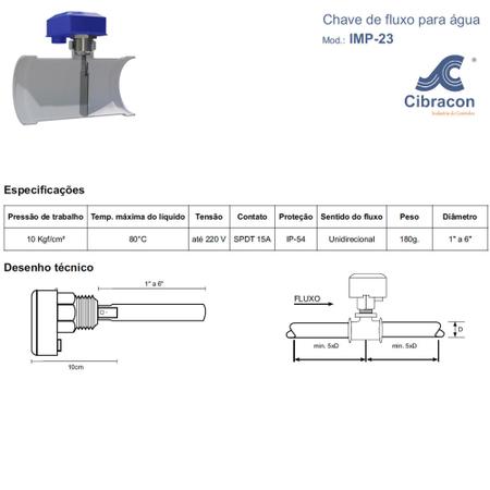 Imagem de Chave De Fluxo Para Água Imp-23 220v 1 P Fluxostato Cibracon