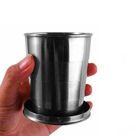 Imagem de Chaveiro Copo Retrátil Dobrável De Aço Inox 150Ml Viagem