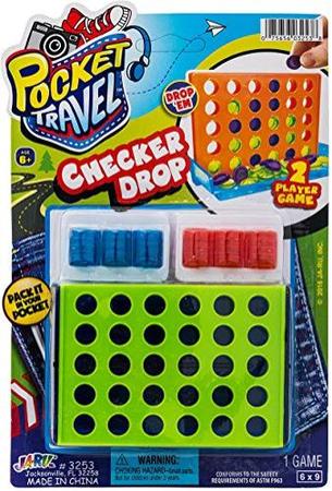 Imagem de Checker Drop Connect Travel Mini Portable Pocket Board Games (Pack de 1) por JARU. Variedade de brinquedos clássicos Festa favorece Damas Brinquedo Artigo 3253-1p