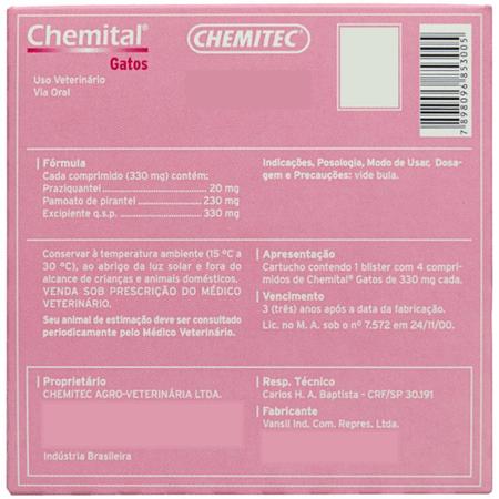 Imagem de Chemital Com 4 Comprimidos Chemitec Vermífugo Para Gatos Kit Com 3 Cx