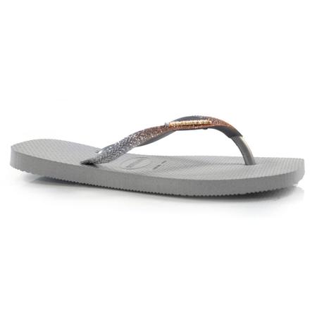 Chinelo Feminino Havaianas Slim Square Glitter Cinza 4148102 Imagem de Chinelo Feminino Havaianas Slim Square Glitter Cinza 4148102