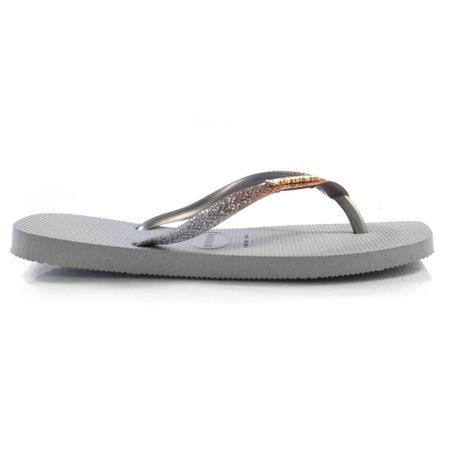 Chinelo Feminino Havaianas Slim Square Glitter Cinza 4148102 Imagem de Chinelo Feminino Havaianas Slim Square Glitter Cinza 4148102