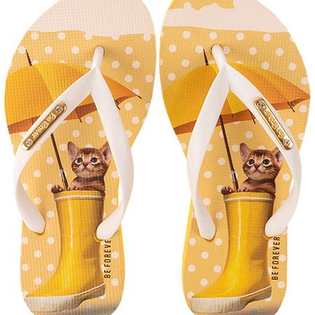Imagem de Chinelo Infantil Feminino Gato - Rafitthy Be Forever - Amarelo e Branco