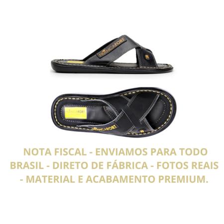 chinelo masculino casual tran ado em couro sola borracha costurada