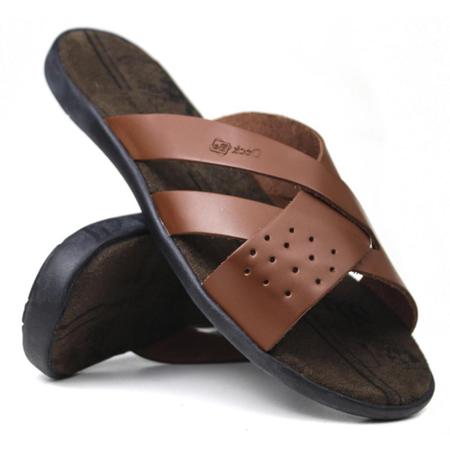 Chinelo Sandália Casual Masculino Confort Couro - Deck Be Imagem de Chinelo Sandália Casual Masculino Confort Couro
