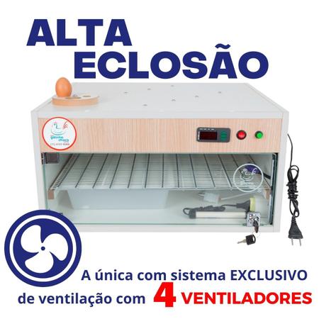 Imagem de Chocadeira Elétrica ALTA ECLOSÃO Automática 120 ovos Bivolt Controle de Temperatura e Controle de Umidade PID com 4 ventiladores com ovoscópio