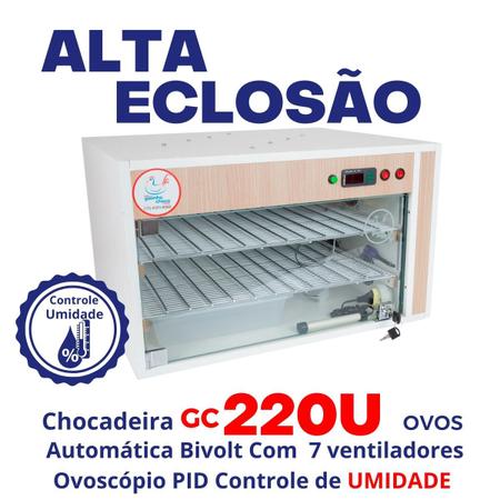 Imagem de Chocadeira Elétrica Automática ALTA ECLOSÃO 7 ventiladores 2 banco de resistência  Bivolt 220 ovos com controle de Temperatura e Umidade 