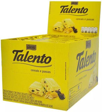 Imagem de Chocolate Branco Tablete Talento Amarelo Cereais e Passas 90Gr C/12un - Garoto