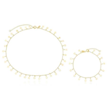 Imagem de Choker e Pulseira Estrelinhas Banhado a Ouro 18k