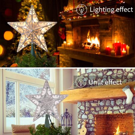 Imagem de Christmas Star Tree Topper Brightown Sliver Glittered 3D