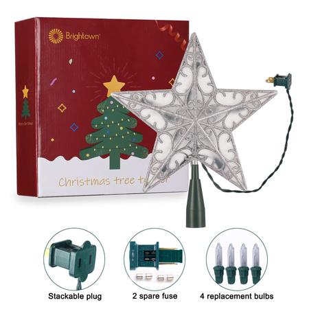 Imagem de Christmas Star Tree Topper Brightown Sliver Glittered 3D