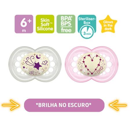 Imagem de Chupeta Mam 6+ Meses Original Brilha No Escuro Kit 2un Rosa