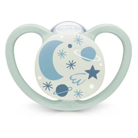 Imagem de Chupeta Nuk Space Glow Brilha no Escuro Bico Silicone Oral Fit 2.0 Estojo Esterilizável Fase 3 +18m