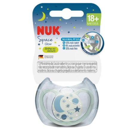 Imagem de Chupeta Nuk Space Glow Brilha no Escuro Bico Silicone Oral Fit 2.0 Estojo Esterilizável Fase 3 +18m