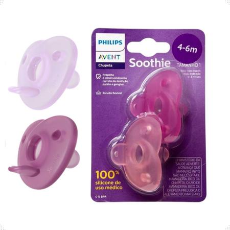 Imagem de Chupeta Soothie Philips Avent 100% Silicone Rosa Tamanho 1 4 à 6 Meses 2 Unidades