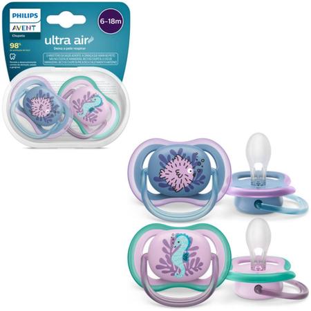 Chupeta Ultra Air Peixe/Cavalo Marinho 6-18M - Philips Avent Imagem de Chupeta Ultra Air Peixe/Cavalo Marinho 6-18M - Philips Avent