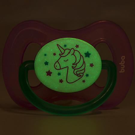Imagem de Chupeta unicornio brilha no escuro tamanho 2 com tampa protetora buba baby