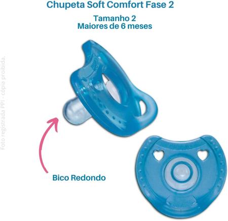 Imagem de Chupetas Silicone Kit 2 Unidades Bico Redondo Fase 2 Azul, Rosa ou Transparente - Kuka