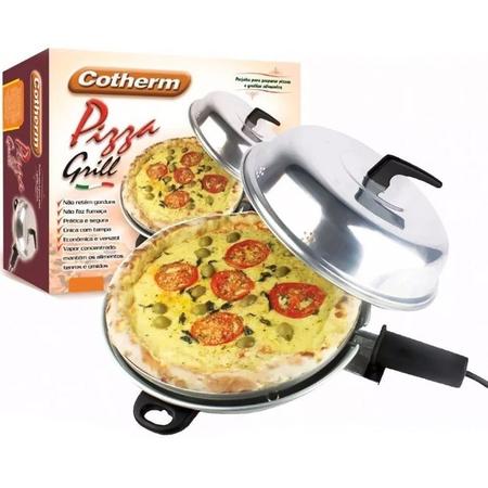 Imagem de Churrasqueira e Forno Pizza Grill Elétrico 2 em 1 com Tampa e Forma Assadeira Redonda Cotherm