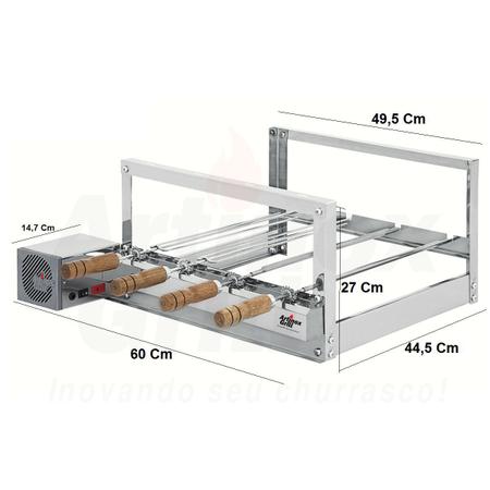 Espeto Giratório Multiuso Artinox Grill 65cm com Cabo de Madeira