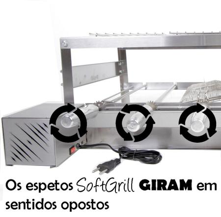 Imagem de Churrasqueira Giratória Grill Inox Gira Soft Grill 6 Espetos + Espeto Grelha + Faca Lado Direito