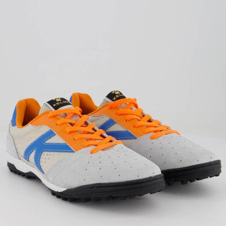 Imagem de Chuteira Kelme Elite Society Cinza Azul e Laranja