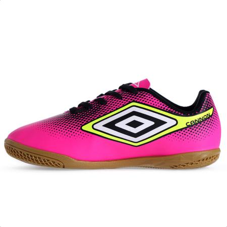 Imagem de Chuteira Umbro Futsal Cannon JR Rosa Preto e Limão  - Infantil