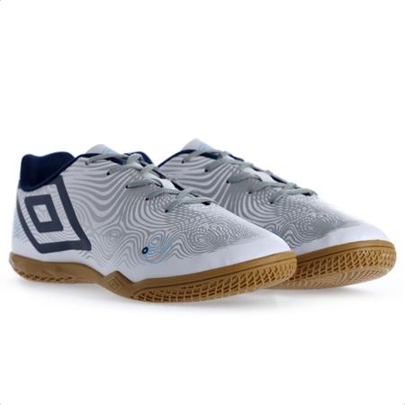 Imagem de Chuteira Umbro Futsal Orbit Branco Prata e Marinho - Masculino