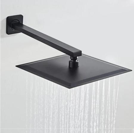 Imagem de Chuveiro de parede banheiro Preto Fosco 25x25 Slim Aço Inox quadrado Braço suporte