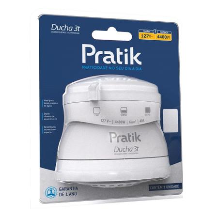 Chuveiro Ducha Pratik 3 Temperaturas, Branco, 4400W Imagem de Chuveiro Ducha Pratik 3 Temperaturas, Branco, 4400W