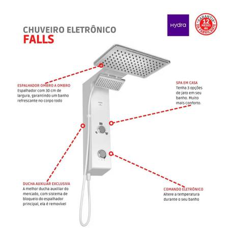 Chuveiro Eletrônico Ducha de Parede Hydra Falls Power Preto E Cromo 5500W  110V