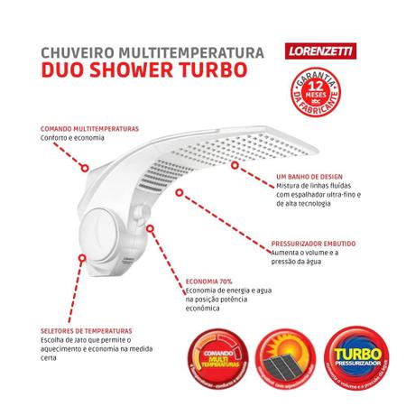 Imagem de Chuveiro Multitemperaturas Duo Shower Quadra Turbo 220V 7500W Branco Lorenzetti