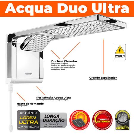 Imagem de Chuveiro Para Aquecedor Solar e a Gas Branco Com Cromado Acqua Duo Ultra 220v 7800w