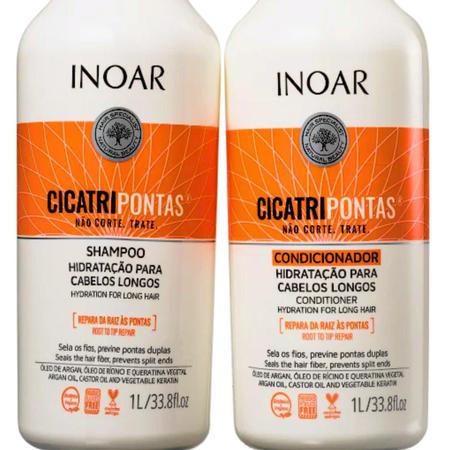 Imagem de Cicatripontas Inoar Hidrata custo benefícios Litro lavatório Grande Shampoo e Condicionador  Não Corte,trate kit 2l