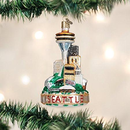 Imagem de Cidades de Natal do Velho Mundo, Lugares e Marcos Enfeites Soprados de Vidro para o Horizonte de Árvore de Natal de Seattle