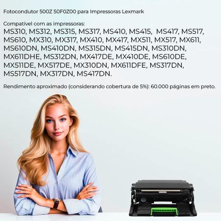 Imagem de Cilindro de Imagem 500z compatível lexmark 50f0z00 Mx310 Mx410 Mx511 Mx611 60k