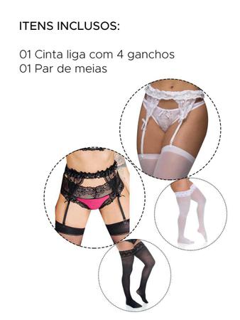 Imagem de Cinta Liga Sex Frufru Em Renda Laço Cetim + Meia 7/8