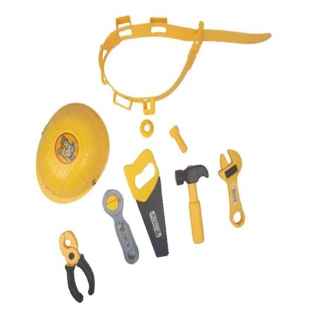 Imagem de Cinto de ferramentas infantil kit eletricista engenheiro com capacete alicates e acessorios