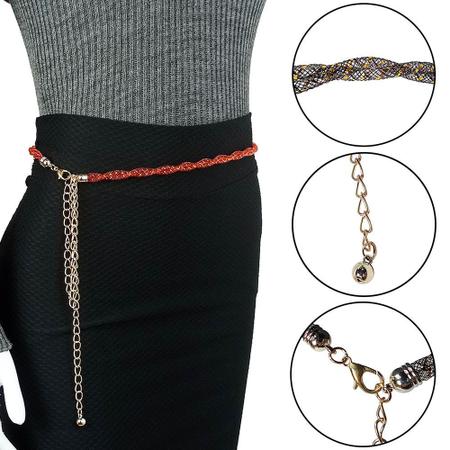 Cinto Fino de Corrente Dourado Feminino Usar C Vestido CF55
