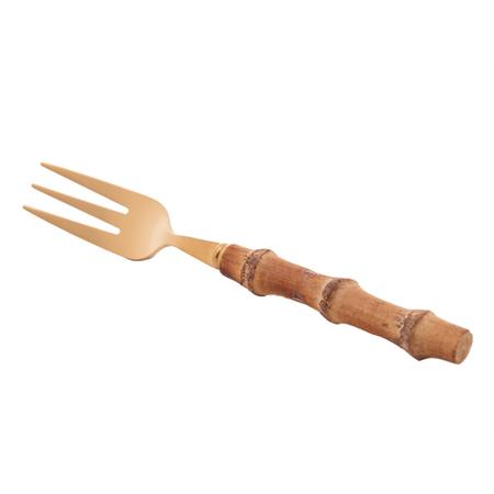 Cj 4 Garfos de Bolo de Aco Inox C/cabo em Bambu Tulum Dourado 16cm