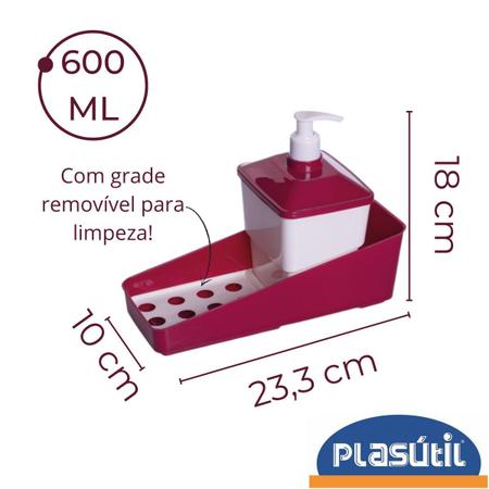Imagem de Cj Porta Detergente De Plástico 600ml Sabão Esponja Dispenser