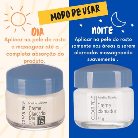 Kit 2 Creme Facial Clareador Dia Com FPS-15 Clear Pele Abelha Rainha 30g