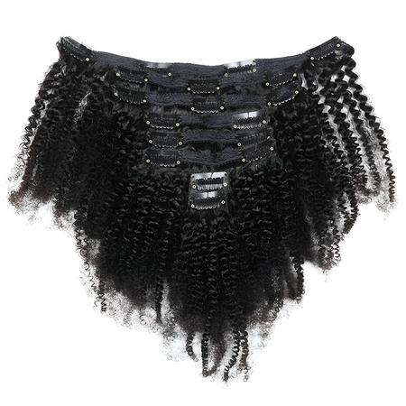 Imagem de Clipe de Cabelo Encaracolado Preto Natural 4a/4b - Conjunto Completo de Extensões