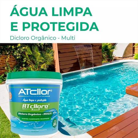 Imagem de Cloro P/ Piscina 3 Em 1 Balde 10kg Atclloro Clarifica Kit 2