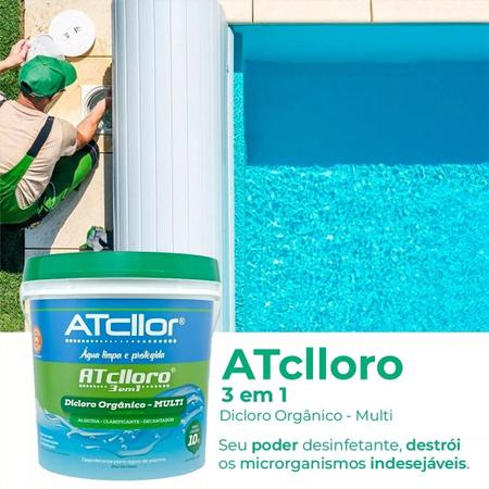 Imagem de Cloro P/ Piscina 3 Em 1 Balde 10kg Atclloro Clarifica Kit 2