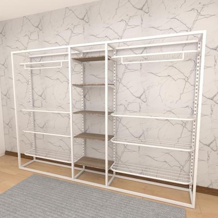 Imagem de Closet araras, guarda roupas aberto industrial com 26 peças branco e amadeirado fdbrae381