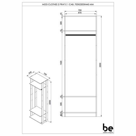 Imagem de Closet Componível 2 Prateleiras e Cabide Alto 70cm 1008 Clothes BE Mobiliário