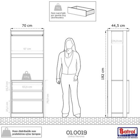 Imagem de Closet Modular Verona com 3 Peças Preto com Cinamomo Batrol